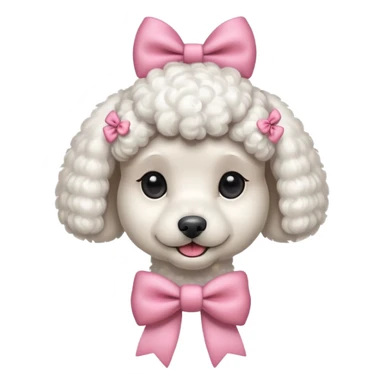 Cute white poodle wearing a bow sticker