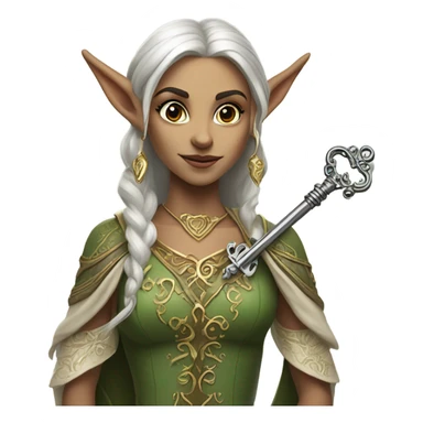 an elf woman login holding a big key sticker