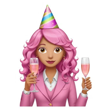 One lady with long pink curled hair and tan skin holding a glass of  pink champagne in each hand sticker