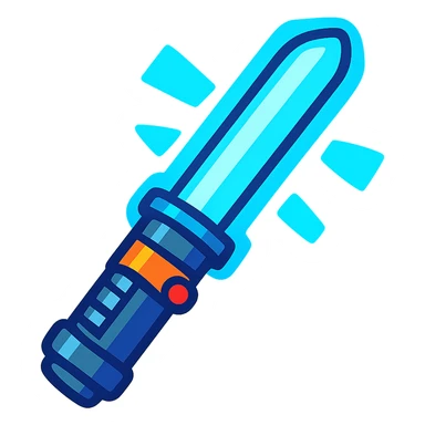 stylized lightsaber glowing blue, inspired by Star Wars, vibrant toon style sticker