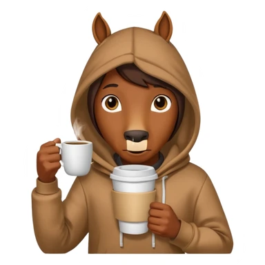  horse with hoodie character holding coffee sticker