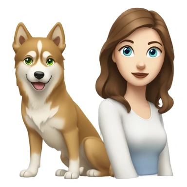 White Woman hair brown and bleus eyes and golden Husky With green eyes sticker
