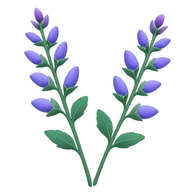 Remove the plant pot, make the clary sage plant shorter, and remove the larger leaves at the bottom. Keep the purple and blue colors. No background. The style should remain consistent with the original image. sticker