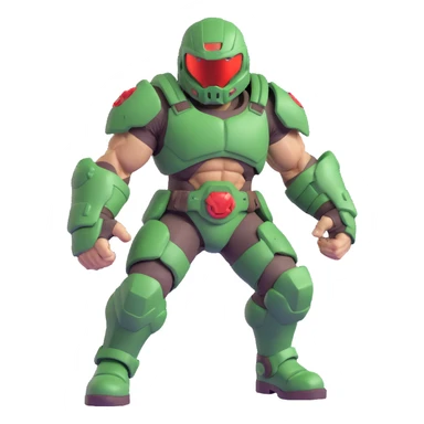 doom guy, iconic green armor, helmet, muscular, action pose, video game character sticker
