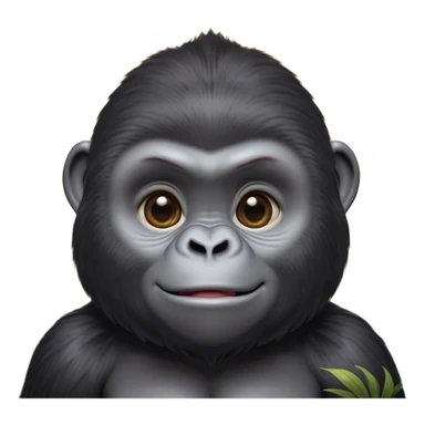 Cinematic Cute Gorilla Portrait Emoji, Head tilted playfully and inquisitively, with a robust, endearingly soft face accented by tender fur and round, sparkling eyes full of warmth, Simplified yet irresistibly adorable features, highly detailed, glowing with a warm, friendly jungle glow, high shine, affectionate and lively, stylized with a touch of whimsical charm, soft glowing outline, capturing the essence of a mischievous yet loving gorilla that feels like it could lumber out of the screen into your arms! sticker
