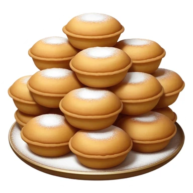 Cinematic Realistic image of simple round buñuelos, depicted with a lightly crisp, golden exterior and soft, airy interior, dusted with a subtle layer of powdered sugar and set against a rustic backdrop with warm, inviting lighting. sticker