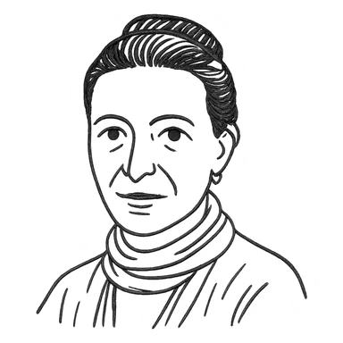 a hand drawn black outline portrait of philosopher Simone de Beauvoir with similar-sized eyes based a famous photograph of her sticker