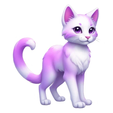 Kawaii colorful bright lilac-pink-white-gradient fantasy ethereal anthro feline fursona animal creature sticker
