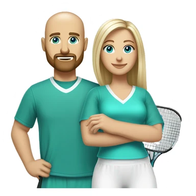 Same image but White couple. Male bald with beard. Aqua eyes. Woman long blonde brown highlight hair. 35. Aqua eyes. In pickleball clothes  sticker