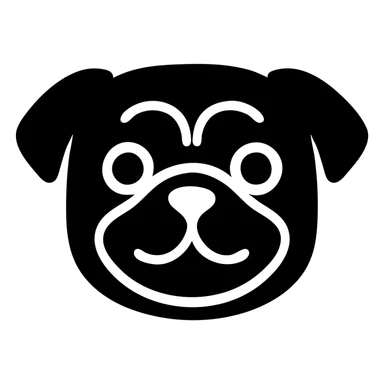 happy pug face, color-filled icon with black outlines sticker