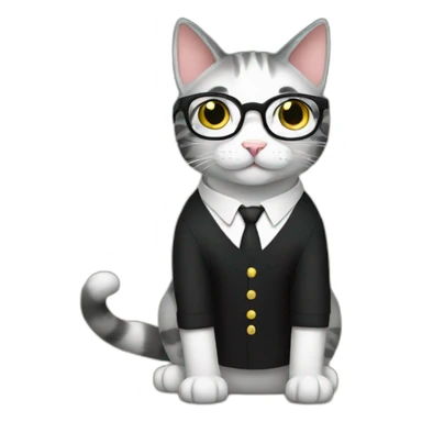 a cat teacher sit in a classroom with glasses and black dress sticker