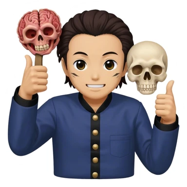 Tanjiro Kamado doing a thumbs up while holding Muzan’s dead head sticker