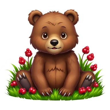 bear with berryes on grass pixar style sticker