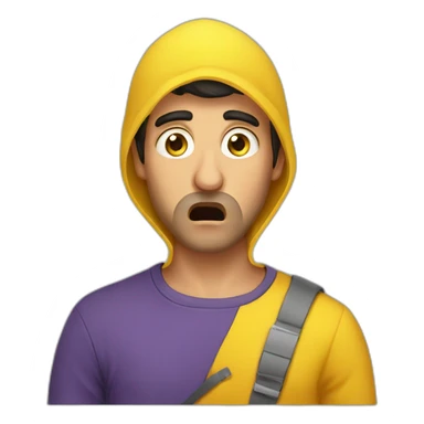 Armenian guy with yellow clothes shocked, covering his mouth with hand.  sticker