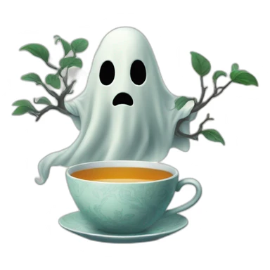 Ghost with tea cup and tree sticker