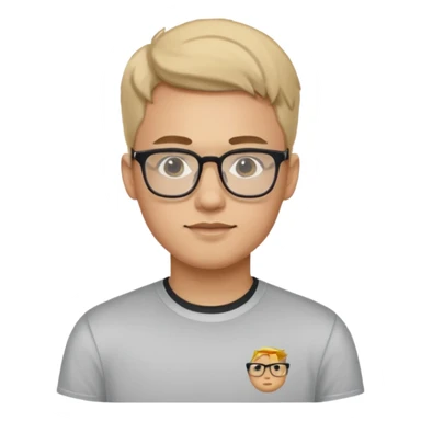 a man in his early 20s wearing glasses for a tech company sticker