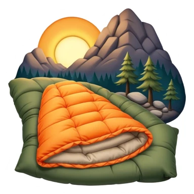 Cinematic Realistic Sleeping Bag, plush and slightly wrinkled, rich fabric texture catching the firelight, glowing with warmth and inviting coziness, nestled within a peaceful campsite. sticker