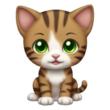full body extremely cute kawaii brown tabby girl kitten with green eyes sticker