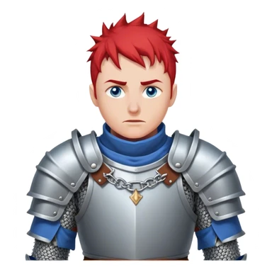 medieval battle armor worn by a DnD themed fantasy character. basic reinforced chainmail with a steel chestplate and padded collar. armor only above the waist. The armor full waist. The character's haven't arms. character is red hair blue eyes short spiky hair pale-skinned man. sticker