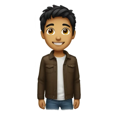 small brown boy black hair cheeky smile sticker