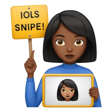 Dark skin woman with black bob in hair holding sign that says snipe  sticker