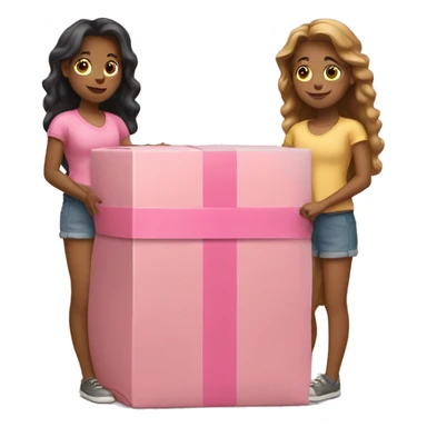 Two tan girls holding a pink long wide box  sticker