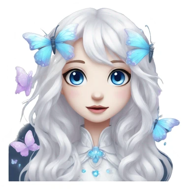 Edgy Cute Cool Kawaii gorgeous sparkly ethereal white fantasy animal with blue eyes sona with flowers and butterflies sticker