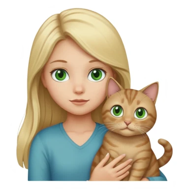 blonde girl with long blonde hair and blue eyes with tabby brown cat with green eyes and chubby gray cat with big green eyes sticker