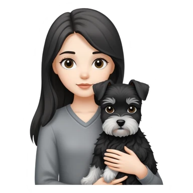 Long-haired girl holding a Black and white schnauzer sticker