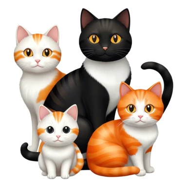 Black cat white cat orange cat and black cat again all next to eat other sticker