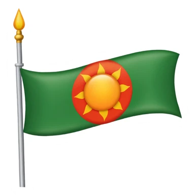 Flag with with 1 red, 1 white and 1 green (in that order) horizontal and an orange/yellow pointed sun in the middle sticker