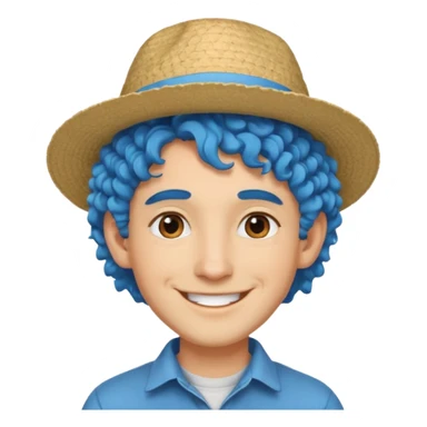 mid blue haired man curly hair and big earrings and and hat wearing sticker