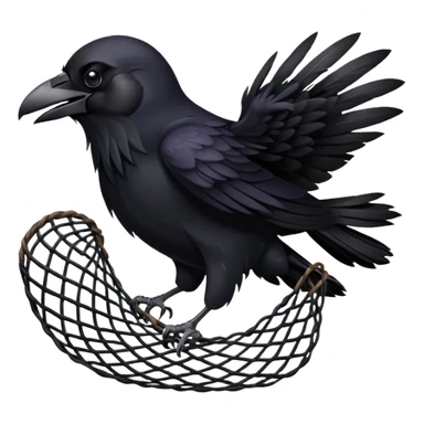 A raven getting caught in a net sticker
