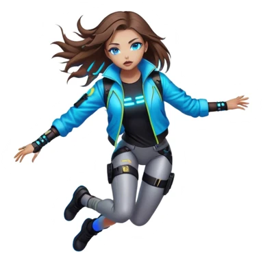 Neon cyberpunk style 
girl with brown hair and blue eyes 
falls sticker