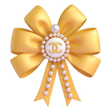 elegant bow with pearls and gold Chanel logo, glossy, monochrome, 3D emoji style sticker