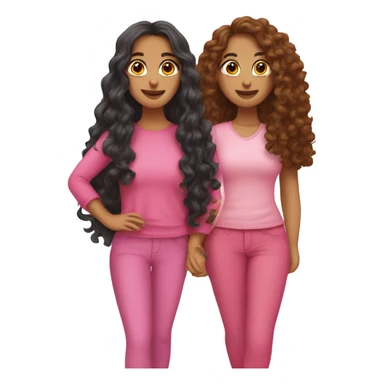 two Latina best friends wearing pink. Long hair. One curly hair and one straight her  sticker