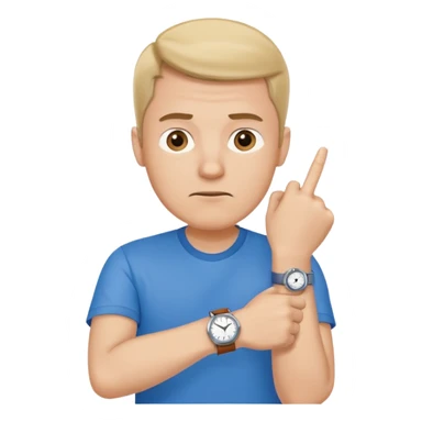 bored man pointing at his watch on his wrist sticker