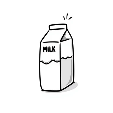 hand-drawn doodle of a milk carton sticker