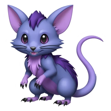 Gothic style, charcoal-black, steel-blue, lilac-violet, Rattata-Noibat-Purrloin-Fakemon-hybrid-creature (full body) sticker