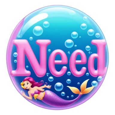 "Need" word, pink color letters, Mermaid font sticker
