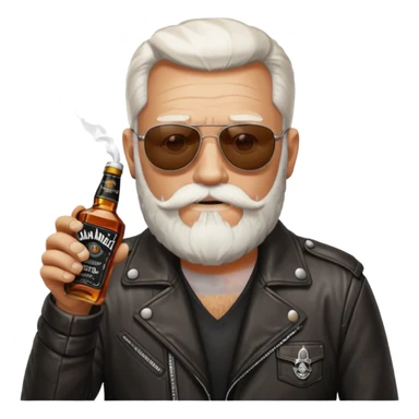 Un motero de barba blanca, gafas oscuras chupa de cuero y bebiendo de una botella de Jack Daniel's. sticker