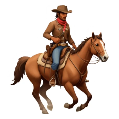 An icon representing an adventure game, inspired by Red Dead Redemption II. The design features a rugged cowboy riding a horse through a vast, open landscape with mountains, deserts, and wild animals. The atmosphere conveys exploration, action, and the thrill of the journey. Transparent background sticker