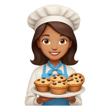 Baking community woman avatar in vibrant style illustration. Pie, cookie, and muffin warm golden tones, simple shapes, flat design, high contrast. sticker