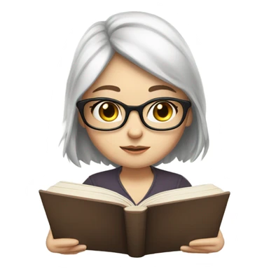 A cute girl with glasses, white skin reading a book sticker