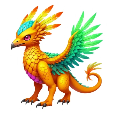 Tropical futuristic lush warm-colored neon-colored Fakémon-Digimon-Trico-creature sticker