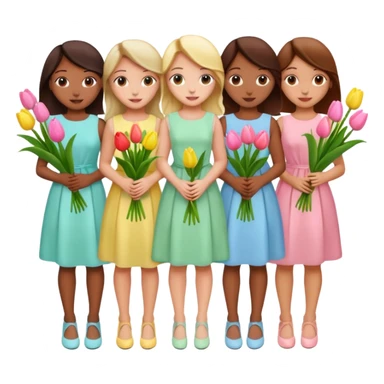 spring girly event - 5 girls wearing pastel dresses holding tulips sticker