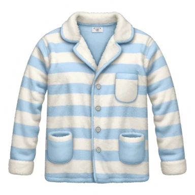 emoji of an isolated fluffy fleece pajama top with soft pastel 'vertical' stripes, plush fuzzy texture, light grey and pastel blue tones, button-down long sleeves, neatly folded flat-lay, no person, no body, no mannequin, cozy warm winter mood, soft shading sticker