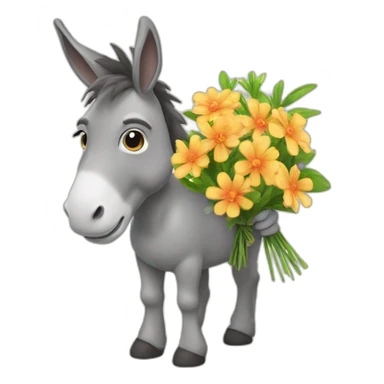 donkey with a bouquet of flowers sticker