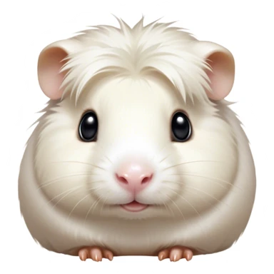 Cinematic Cute White Guinea Pig Portrait Emoji, Head tilted playfully and inquisitively, showcasing a silky, immaculate white fur with a natural glow, round, sparkling dark eyes filled with curiosity, Simplified yet irresistibly adorable features, highly detailed, glowing with a warm, friendly light, high shine, affectionate and lively, stylized with a touch of whimsy, bright and endearing, soft glowing outline, capturing the essence of a mischievous yet loving guinea pig, so playful it feels like it could nuzzle out of the screen and into your arms! sticker