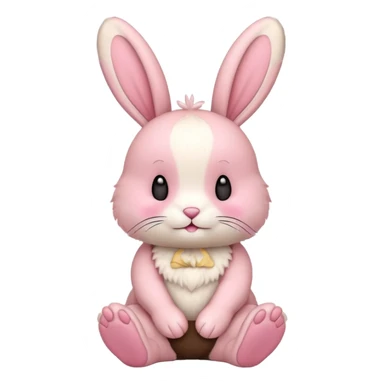 Labubu toy, round head, pink fur, cream colored face, rabbit ears, sitting pose sticker